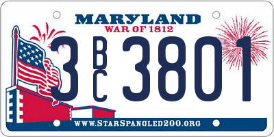 MD license plate 3BC3801