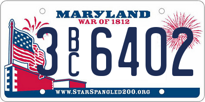 MD license plate 3BC6402