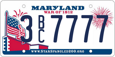 MD license plate 3BC7777