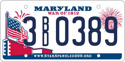 MD license plate 3BD0389