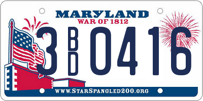 MD license plate 3BD0416