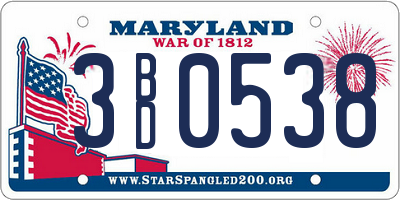 MD license plate 3BD0538