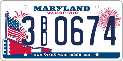 MD license plate 3BD0674