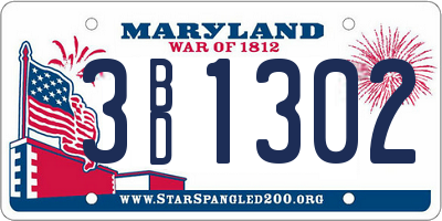 MD license plate 3BD1302