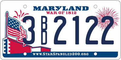 MD license plate 3BD2122