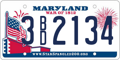 MD license plate 3BD2134