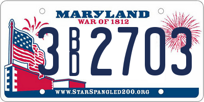 MD license plate 3BD2703