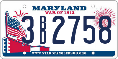 MD license plate 3BD2758