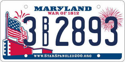 MD license plate 3BD2893