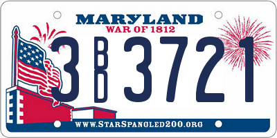 MD license plate 3BD3721