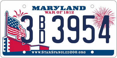 MD license plate 3BD3954