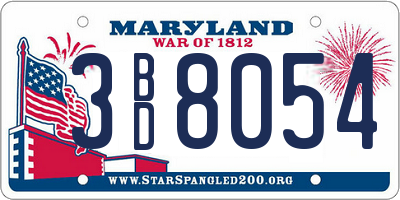 MD license plate 3BD8054