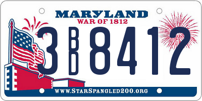 MD license plate 3BD8412
