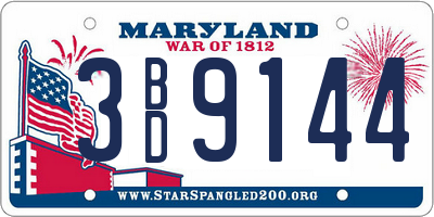 MD license plate 3BD9144