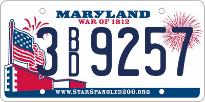 MD license plate 3BD9257