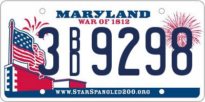 MD license plate 3BD9298