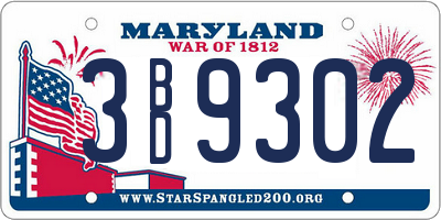 MD license plate 3BD9302