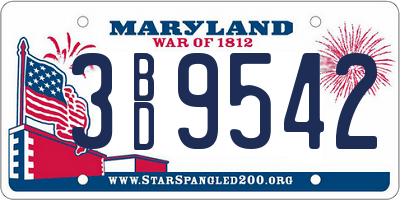 MD license plate 3BD9542