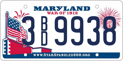 MD license plate 3BD9938