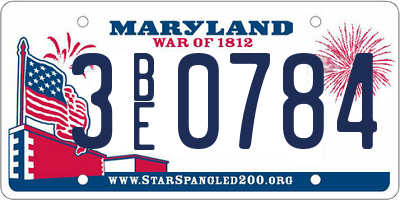 MD license plate 3BE0784