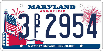 MD license plate 3BF2954