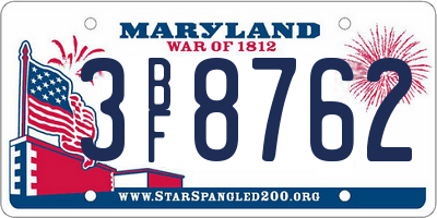 MD license plate 3BF8762