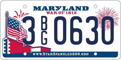 MD license plate 3BG0630