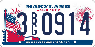 MD license plate 3BG0914
