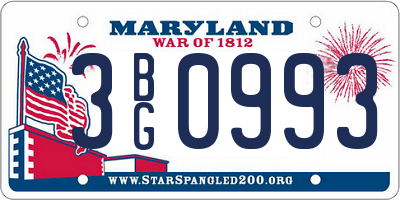 MD license plate 3BG0993