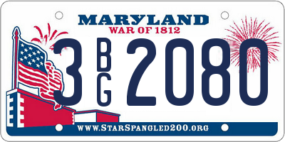 MD license plate 3BG2080