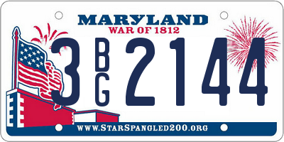 MD license plate 3BG2144