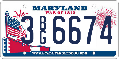MD license plate 3BG6674