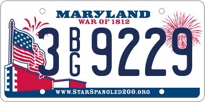 MD license plate 3BG9229