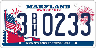 MD license plate 3BH0233