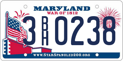 MD license plate 3BH0238