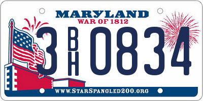 MD license plate 3BH0834