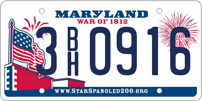 MD license plate 3BH0916