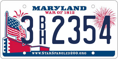 MD license plate 3BH2354