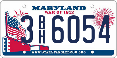 MD license plate 3BH6054