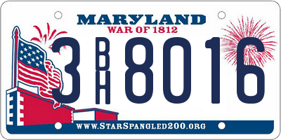 MD license plate 3BH8016