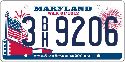 MD license plate 3BH9206