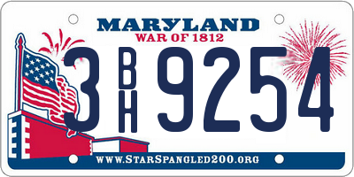 MD license plate 3BH9254