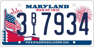 MD license plate 3BI7934