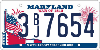 MD license plate 3BJ7654
