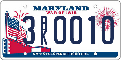 MD license plate 3BK0010