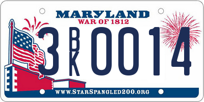 MD license plate 3BK0014