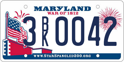 MD license plate 3BK0042