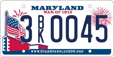 MD license plate 3BK0045