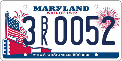 MD license plate 3BK0052