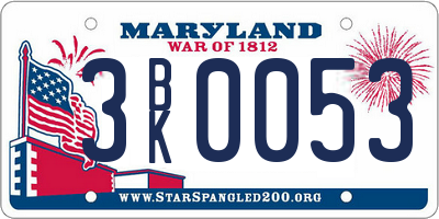 MD license plate 3BK0053